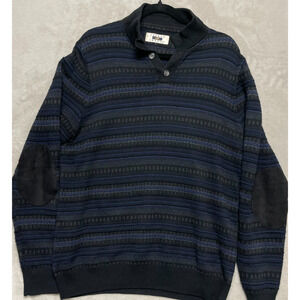 Joseph Abboud Men's Fair Isle Pullover Blue Elbow Patch Collared Button Up Sz L